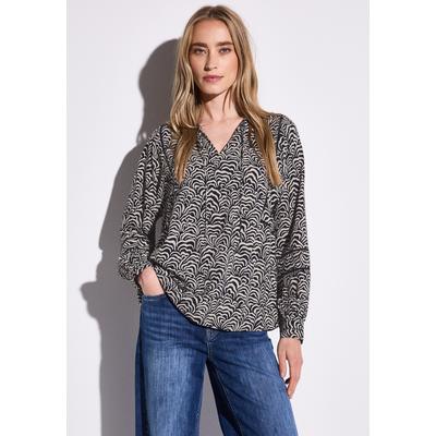 Tunika STREET ONE, Damen, Gr. 34, blau (tiefblau), Web, 100% Viskose, bedruckt, gerade, V-Ausschnitt, eng Bündchen, Tuniken, aus softer Viskose