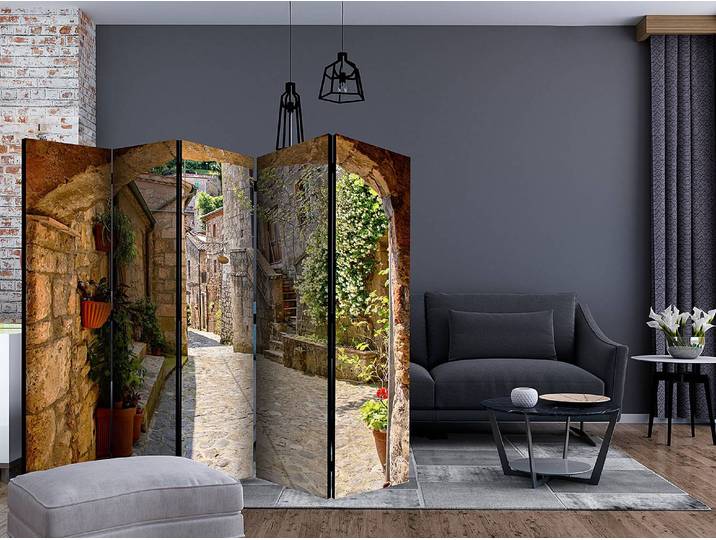 Paravent Toscane provinciale acoustique Non-tissé sur pin massif Multicolore 225 x 172 x 3cm