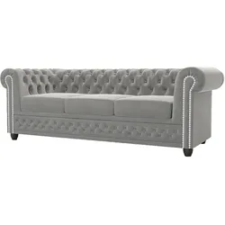 CHESTERFIELD-SOFA 3-Sitzer mit Schlaffunktion Nyx Grau Samt