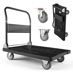 VEVOR Plattformwagen Klappbar 454 kg, Transportwagen mit Lenkrolle, Handwagen mit Rutschfester Ladefläche, Klappwagen Transporthilfe für Einfache Aufbewahrung, 895x595x850 mm Rollwagen