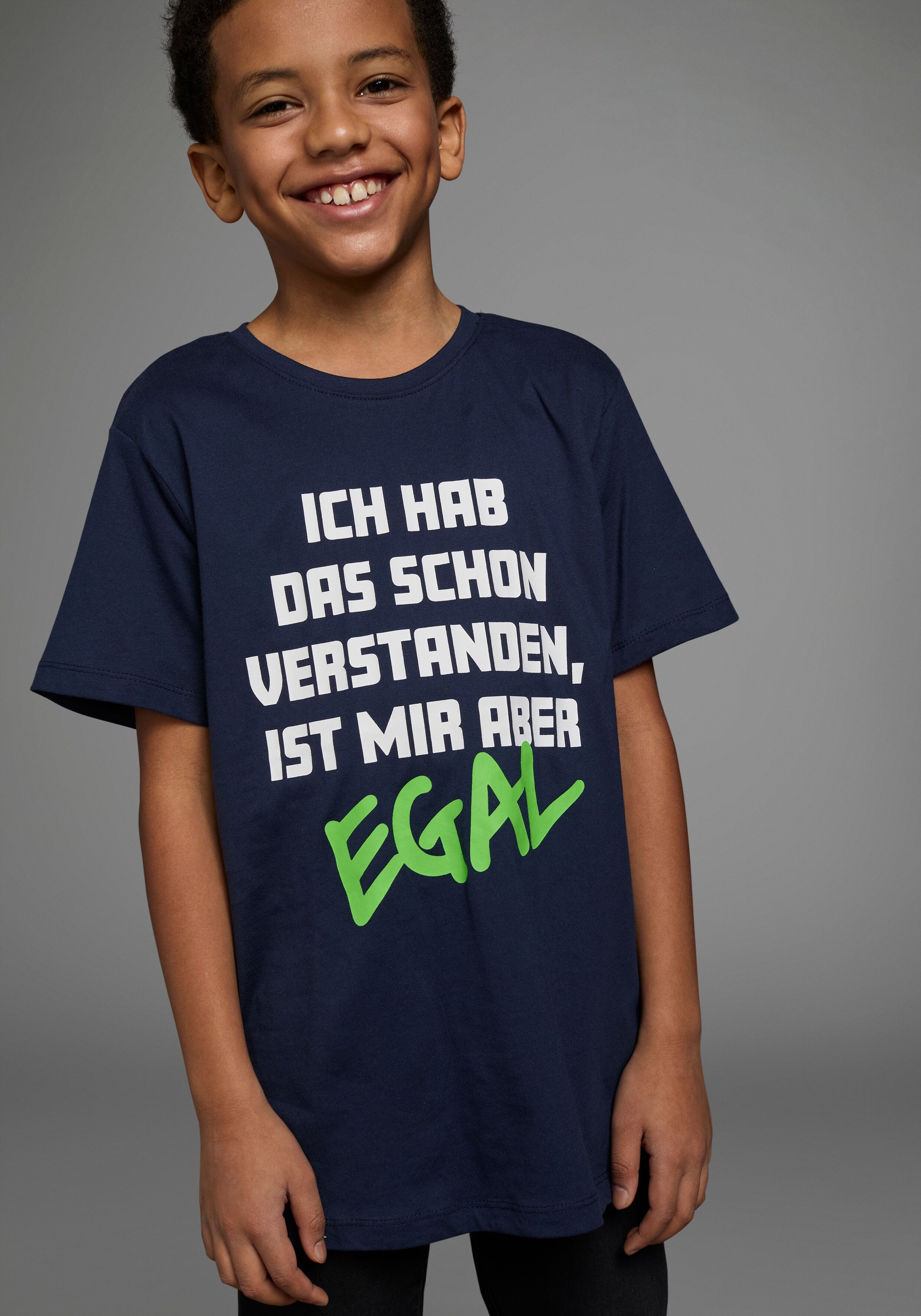 T-Shirt KIDSWORLD "ICH HAB DAS SCHON VERSTANDEN...", Jungen, Gr. 140/146, blau (marine), Jersey, Obermaterial: 100% Baumwolle, bedruckt, Basic, Basic, Rundhals, Shirts T-Shirt, Kurzarm, Basic-Passform, bedruckt, Rundhalsausschnitt marine 140/146