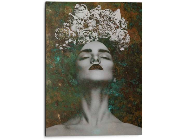Wandbild REINDERS Aluminium Wandbild Frau mit Blumenkranz Kräftig - Sensual , braun (farbe bild(er): braun), B:50cm H:70cm, Aluminium, Bilder, Wandbild