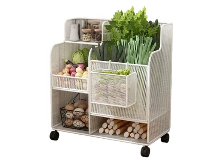 XXAD553TY Essen Rollwagen for die Küche, Obst- und Gemüsekorbregal Aufbewahrungsorganisator for den Haushalt(Weiß)