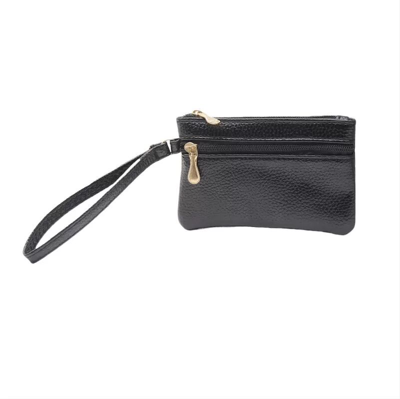 INF Porte-monnaie portable à double fermeture éclair Le noir