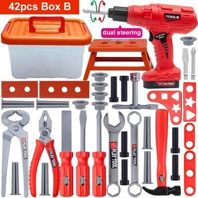 Uplifted Finds Children's Construction Tool Set With Electric Toy Drill 42 Pcs Box B