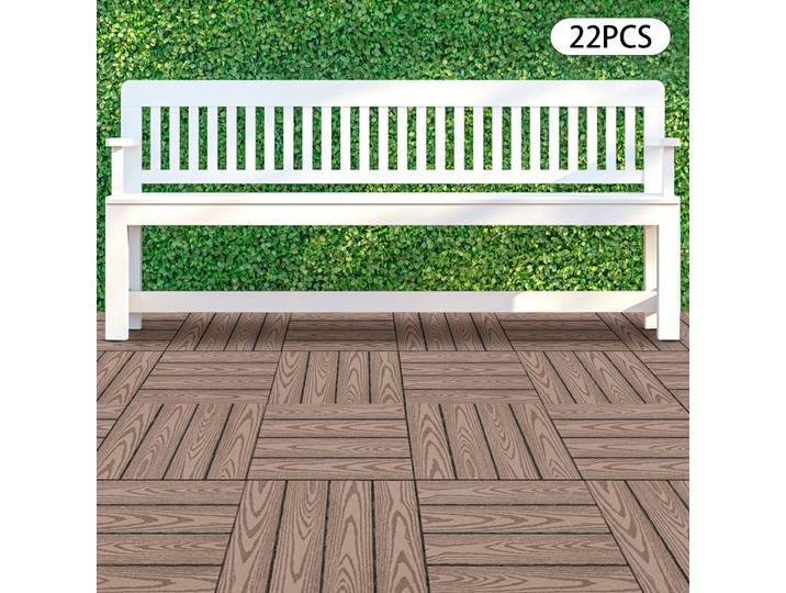 22 pièces de dalles de terrasse emboîtables en WPC, ensemble de planches composites WPC 30x30cm, revêtement de sol en bois-plastique pour jardin, terrasse, balcon