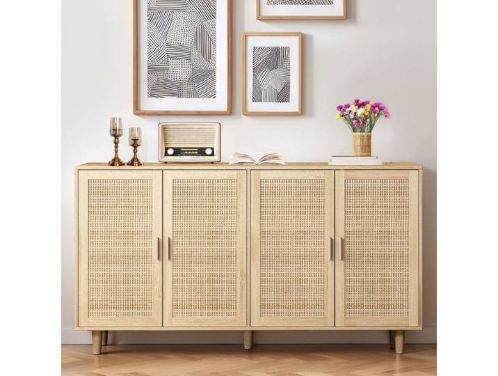 Buffet 158 cm en rotin 4 portes naturel
