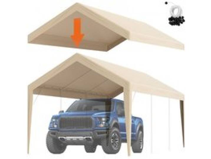 VEVOR Carport-Garagenzelt, 3 x 6 m, Garagendachzelt, wasserdicht und UV-geschützt, einfache Installation mit Spanngurten, beige (nur Dachabdeckung, Rahmen nicht im Lieferumfang enthalten)