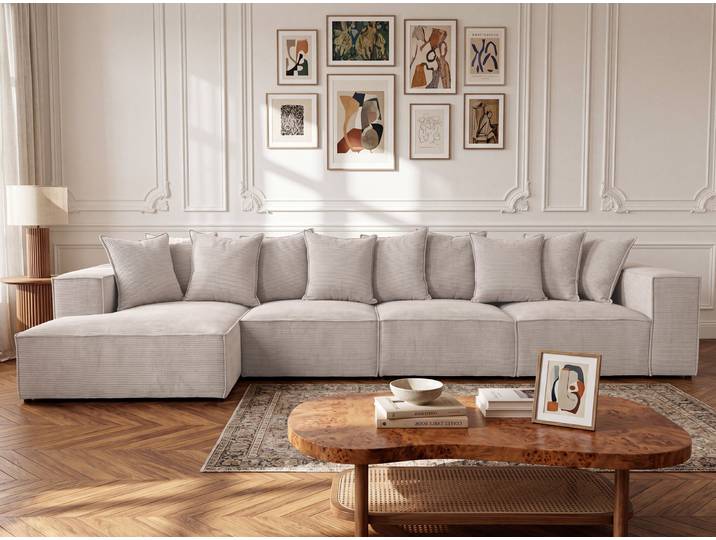 Designer Ecksofa Largo Maxi in Cord - Grau - Links - Cord - Luxusbetten24