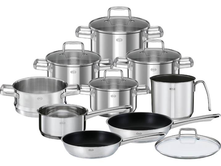 Topf-Set RÖSLE MOMENTS, 10-tlg. Töpfe+Pfannen , silber (silberfarben), Töpfe, Topf-Set