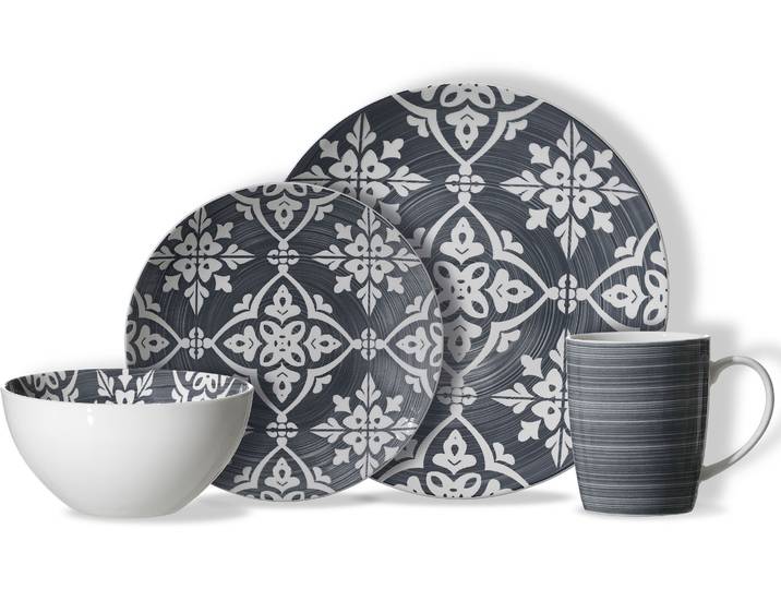 Kombiservice RITZENHOFF & BREKER Salina , grau, 16 Stk., Porzellan, Geschirr-Sets, Kombiservice, Geschirr-Set, Ornament-Dekor
