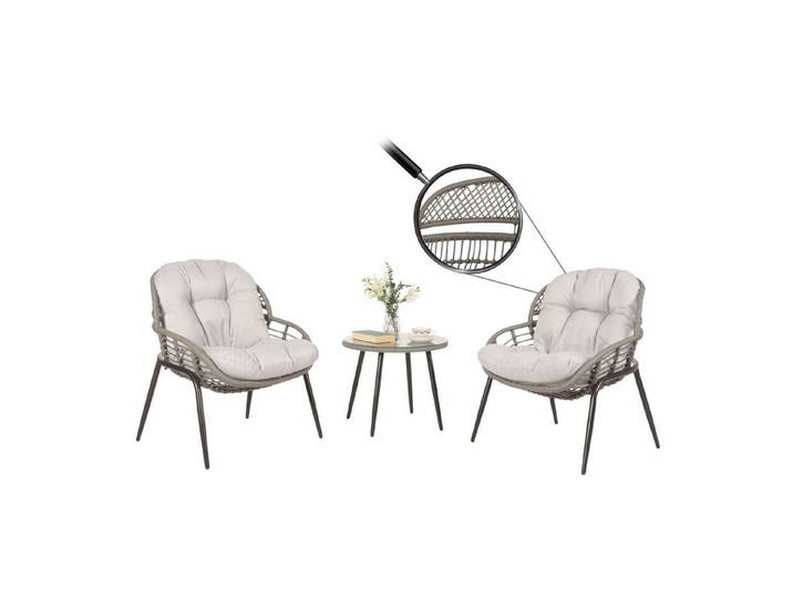MCW Sitzgruppe MCW-N33, (Set, 3-tlg), Dichte Rattanstreben für mehr Komfort, Hohe Stoffqualität 210g/m²