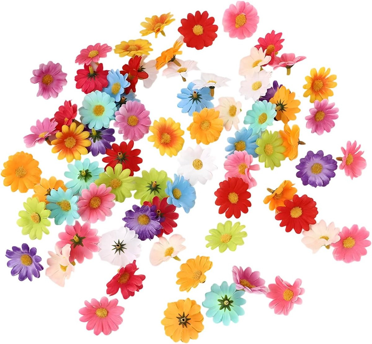 100 stuks kleurrijke kunstbloemen voor decoratie, multicolor en zwart, textiel en kunststof - ShopVlot