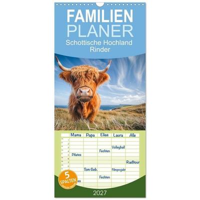 Familienplaner 2027 - Schottische Hochland Rinder mit 5 Spalten (Wandkalender, 21 x 45 cm) CALVENDO