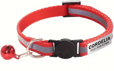 Inspire Curations SafeGlow Personalized Reflective Cat Collar With Engraved Nameplate red