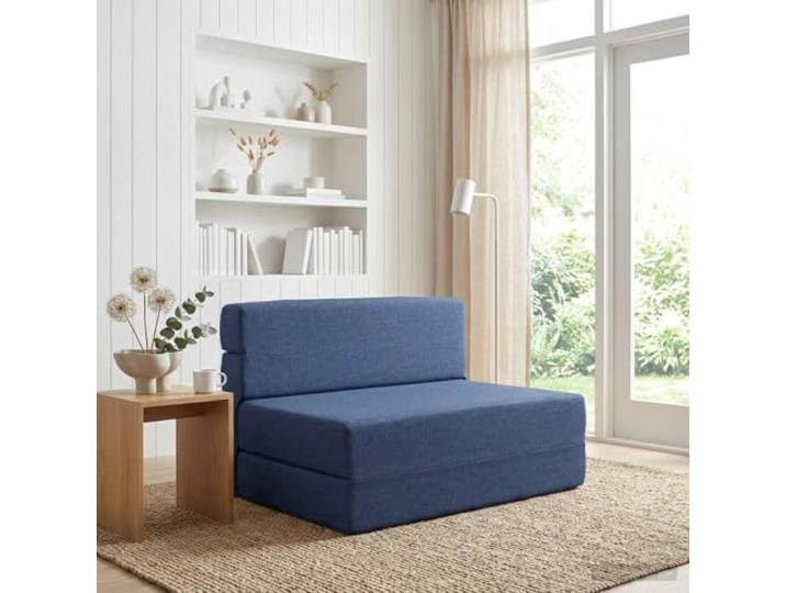 ZQQLVOO Klappsofa Bett Blau 70 x 72 x 60 cm Stoff 100% Polyester, Atmungsaktiv, Manuelles Verstellsystem, Faltbares Design, Abnehmbarer Bezug