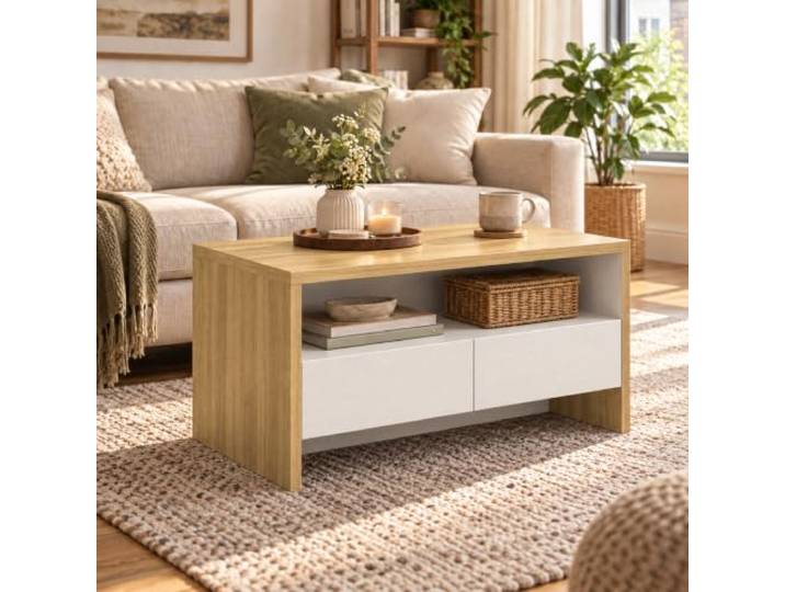Cedario Couchtisch Holz mit Stauraum, 2 Schubladen & offenem Fach Wohnzimmertisch mit 2 Schubladen und offenem Fach, in 5 Größen und mehreren Farben für flexiblen Stauraum modernes Wohnen