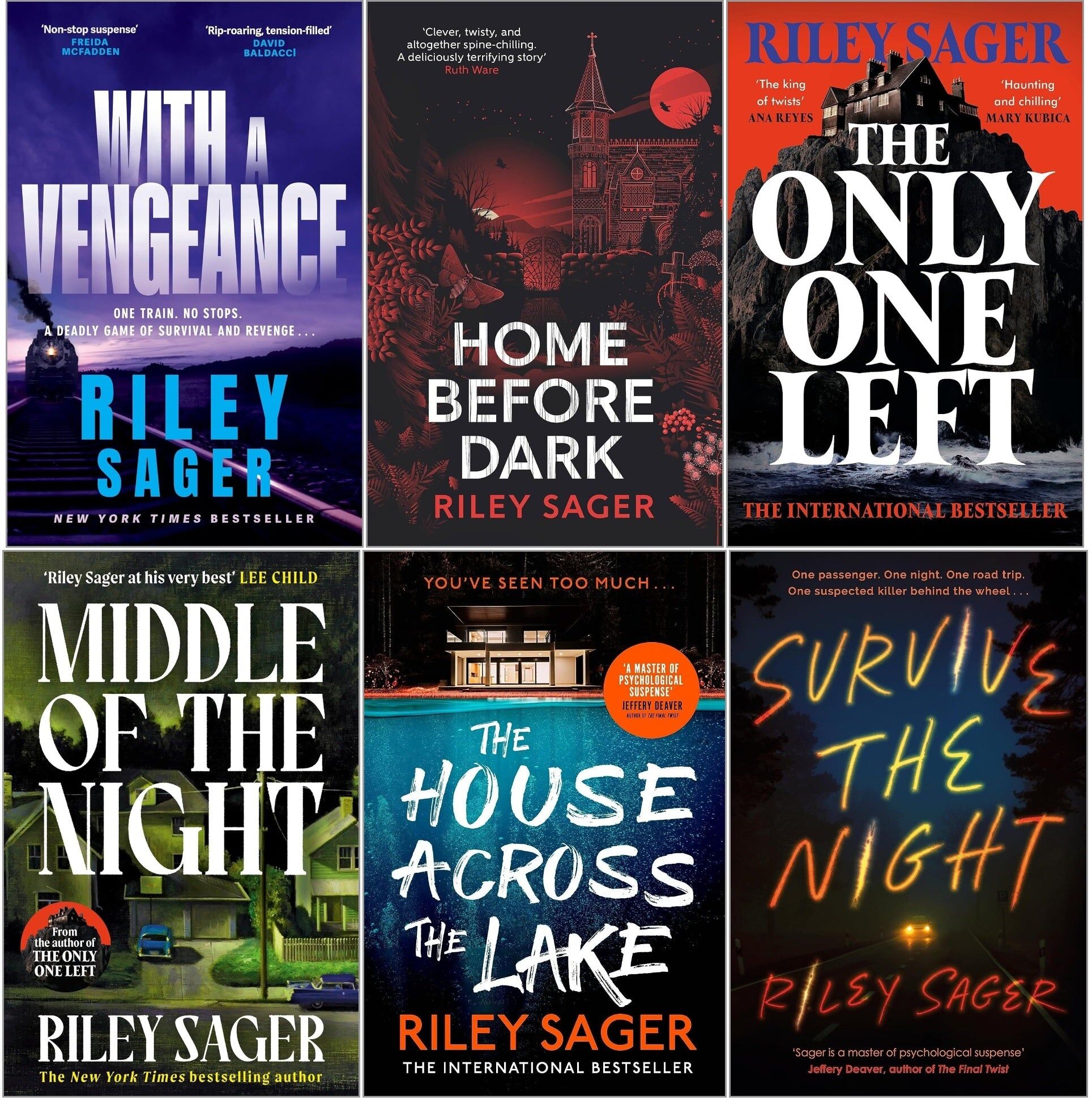 Hodder Paperbacks Riley Sager Collection 6 Books Set (Home Before Dark, Survive The Night, The House Across The Lake, The Only One Left, Middle of the Night, With a Ven