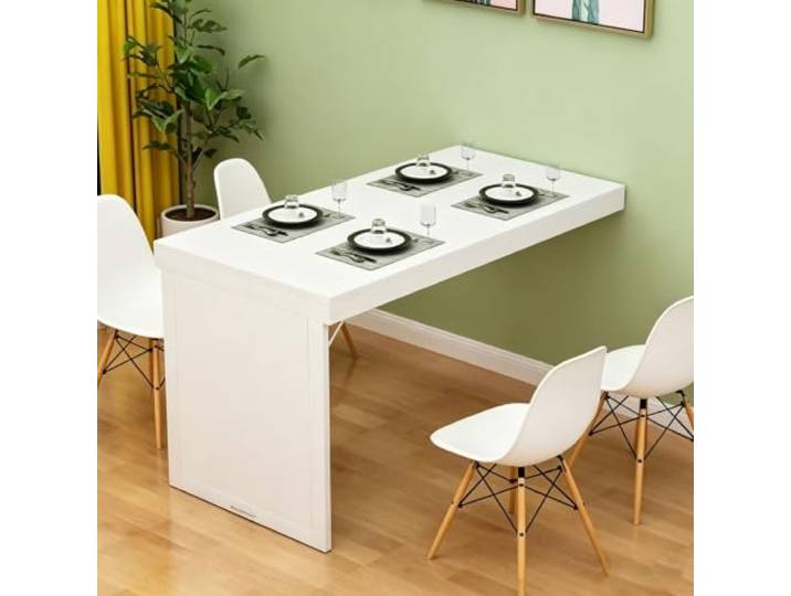 CYQQRDZSW Wandklapptisch, Platzsparender Wandtisch 50 kg Tragfähigkeit Klapp‑Arbeitsstation Verstärkte Spanplatte, Stabiler Stahlrahmen, Kleine Wohnung Küche(White,100x40cm/39.4x15.7in)