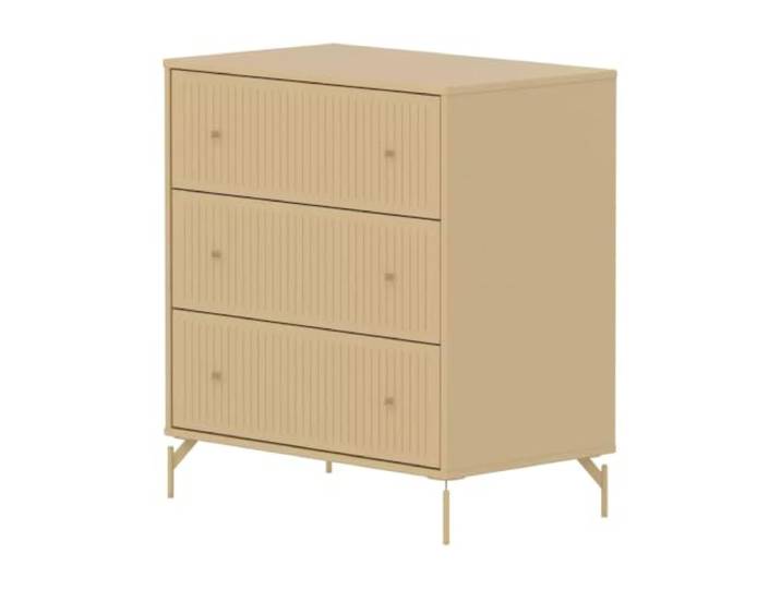 Flexa SAGA Kommode mit 3 Schubladen, geriffelten Fronten, sandbeige, haferfarbene Ausführung, Metallbeine und -knöpfe