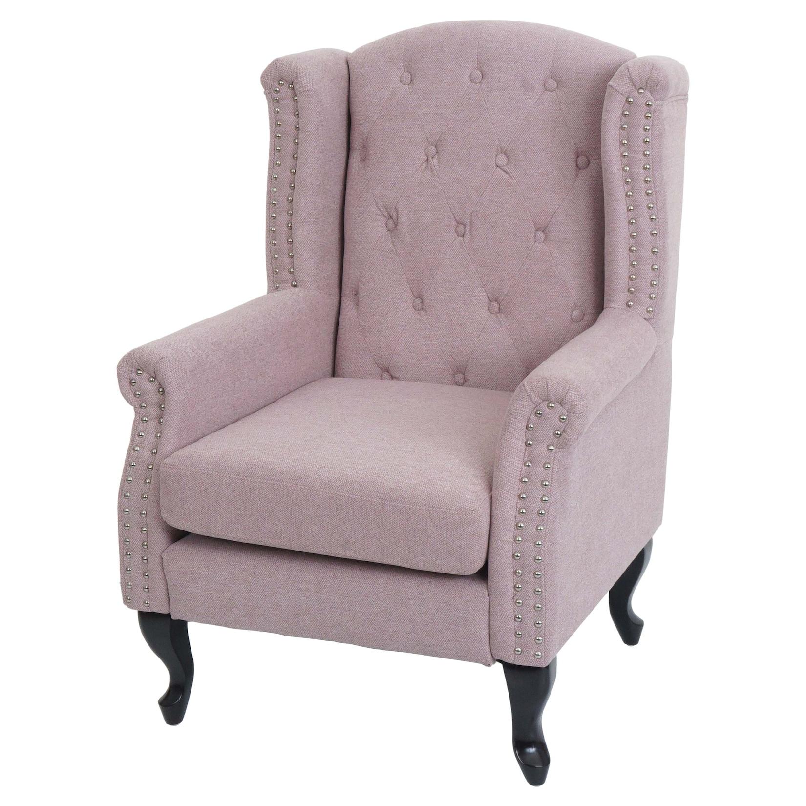 Sessel Chesterfield Oxford, Relaxsessel Clubsessel Ohrensessel, wasserabweisend Stoff/Textil ~ hellrosa ohne Ottomane