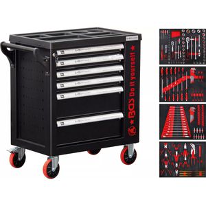 BGS-technic Werkzeugwagen DIY, 6055, bestückt, 158-teilig, schwarz, 6 Schubladen, mit Werkzeug