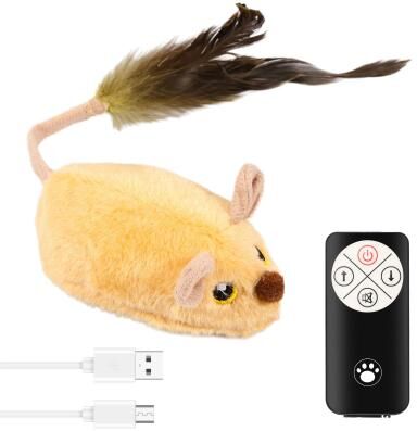 Uplifted Finds Interactive Cat Mouse Plush Toy LED Glow Electric Remote Control Moving Mice For Kittens yellow