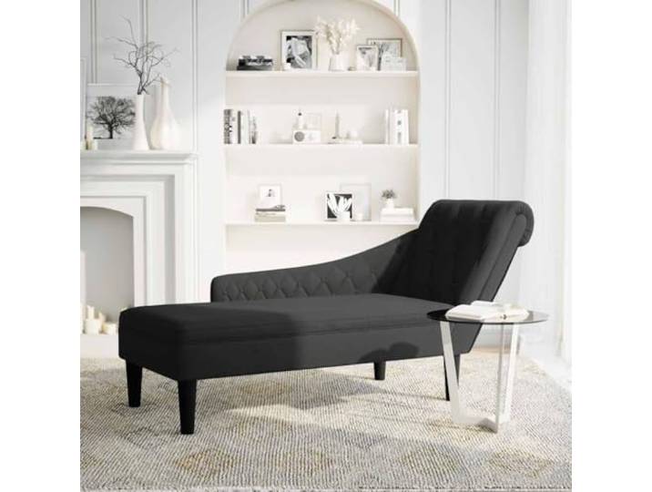 NLQMSU Langer Sessel, Schwarz, Stoff, mit Kissen und Armlehne rechts Hochelastischer Schaumstoff, Knopfpolsterung, Lendenkissen, Wohnzimmer, Schlafzimmer, Büro, Entspannung