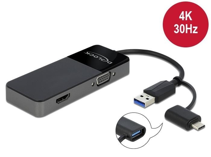 Delock USB 3.0 naar 4K HDMI en VGA adapter