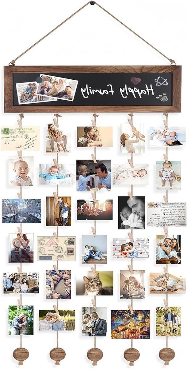 DIY Fotowand met clips en 30 kleine houten clips voor thuisdecoratie