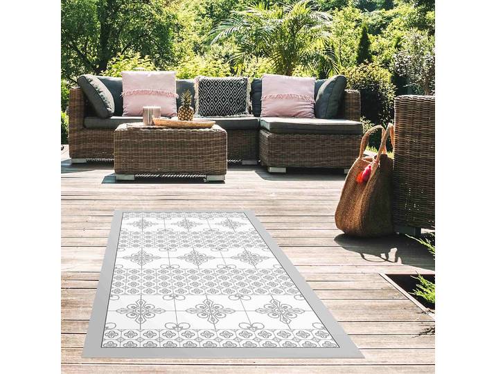 Vinylteppich Florales Fliesenmuster 100 x 200cm Grau