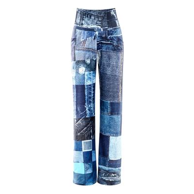 Sporthose WINSHAPE "Functional Comfort Wide Leg Pants CUL105C", Damen, Gr. XS, Normalgrößen, blau (patchwork blau), 85% Polyester, 15% Elasthan, Hosen Sporthose, mit Patchwork-Print