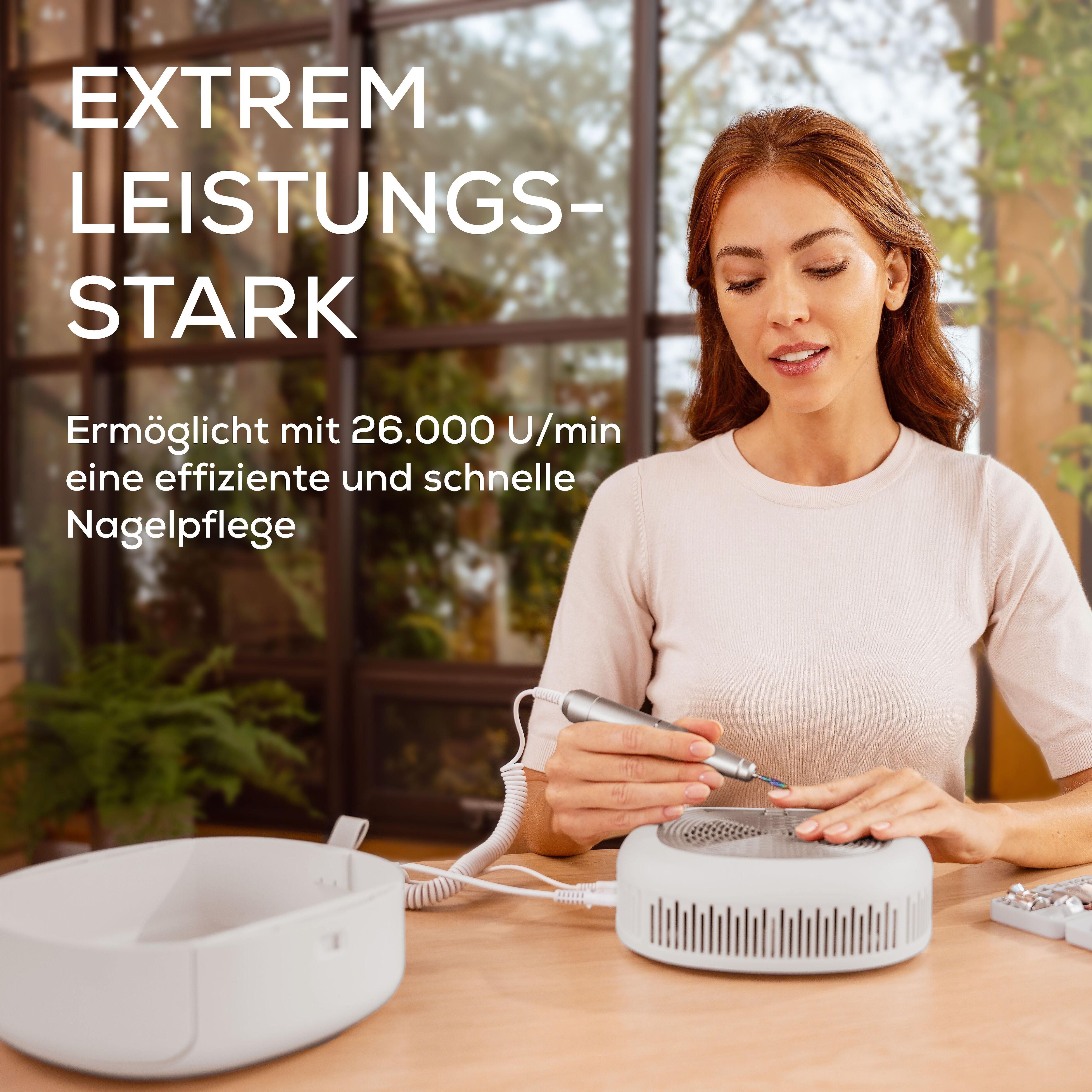 Maniküre-Pediküre-Set BEURER "MP 200, professionelle Maniküre-Pediküre-Station für zu Hause", weiß (grau), Nagelpflegegeräte, DamenB:19cm H:12,4cm T:19cm, Maniküre-Pediküre-Set, Mit Fräser, UV/LED-Lampe & Absaugung für Gel, Acryl, B:19cm H:12,4cm T:19cm
