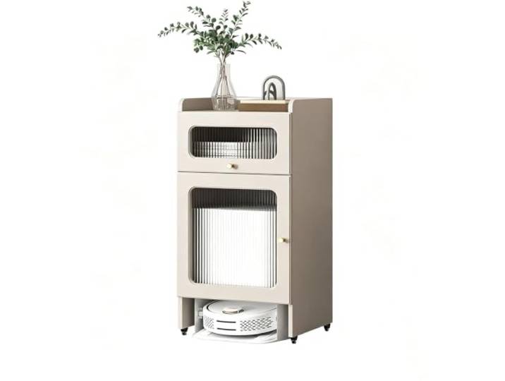 Dexinhdh Schrank für Saugroboter, Aufbewahrungsschrank mit Türen Schlankes Möbelstück zur Unterbringung von Saugrobotern für Eingangsbereich, Flur oder Wohnbereich(Khaki,50 x 40 x 92 cm)