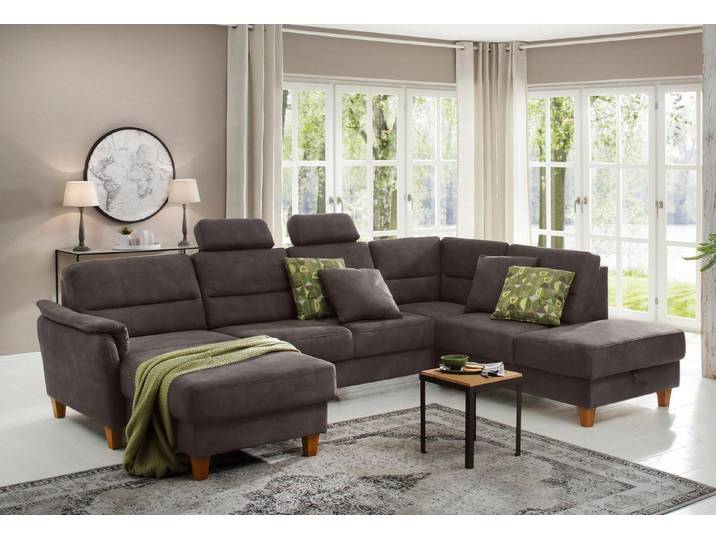 Home affaire Wohnlandschaft Palmera U-Form, B: 308 cm, große Stoff + Leder Auswahl, mit Schlaffunktion & Bettkasten, Federkern, XXL-Wohnlandschaft