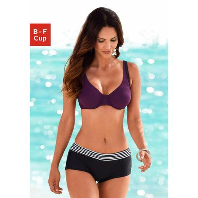 Bügel-Bikini S.OLIVER, Damen, Gr. 40, Cup E, bunt (schwarz, bordeaux), Polyamid, gestreift, unifarben, Bikini-Sets Bügel-Bikini, im Farbmix