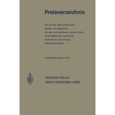Preisverzeichnis, Taschenbuch von Berlin Springer, Springer Berlin, 978-3-662-23160-9