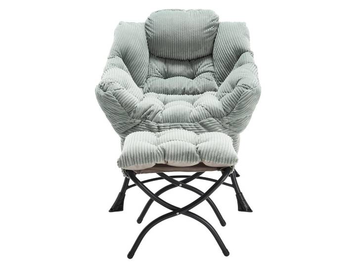 ComfortXL Sessel mit Hocker und Seitentasche, De-42195, Hellgrün, Metall, 70x95x64 cm, Wohnzimmer, Sessel, Polstersessel