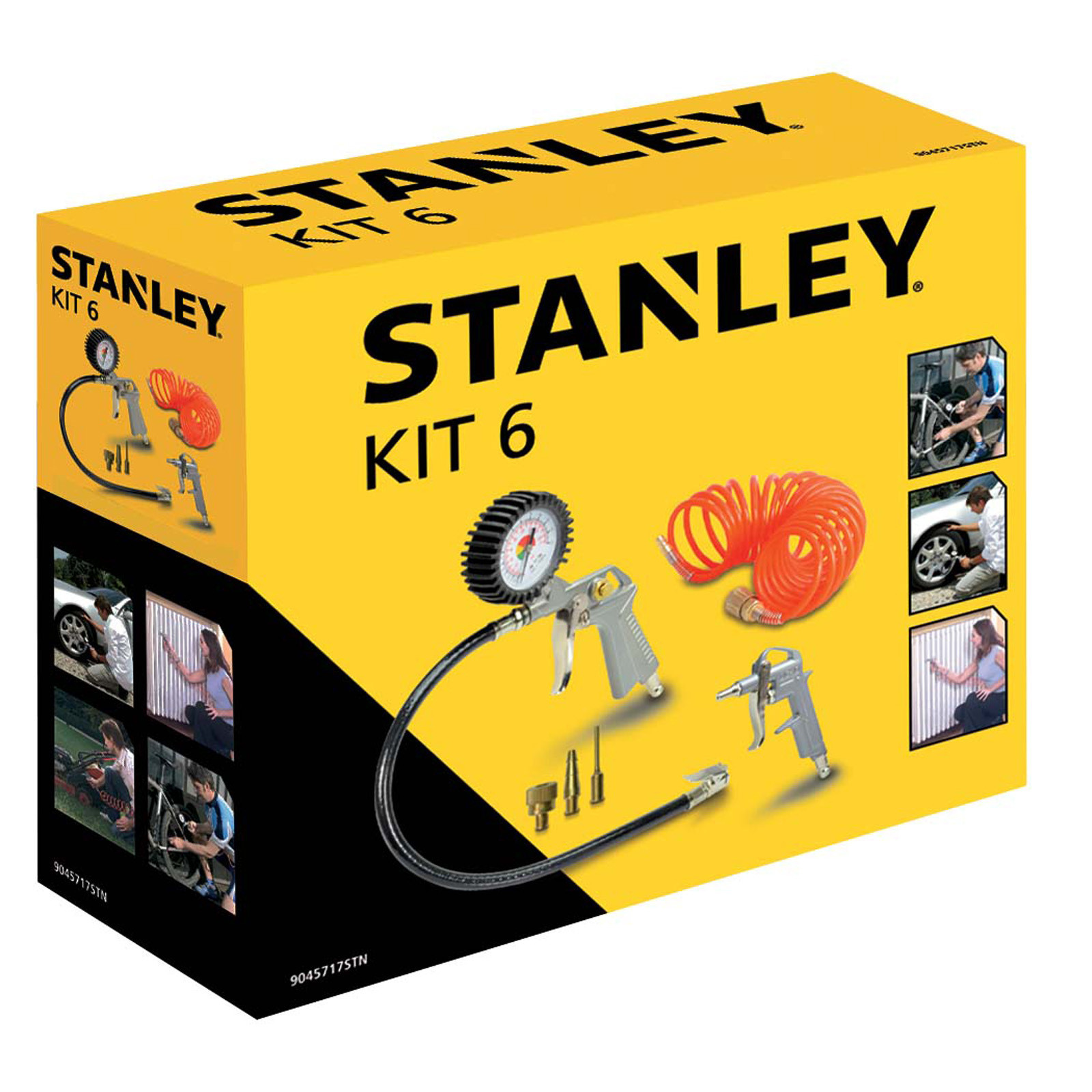 Stanley Luchtgereedschapset 6-delig 9045717STN voor Compressor met Luchtpistool, Bandenpomp en 5M Luchtslang - Max. 20 Bar