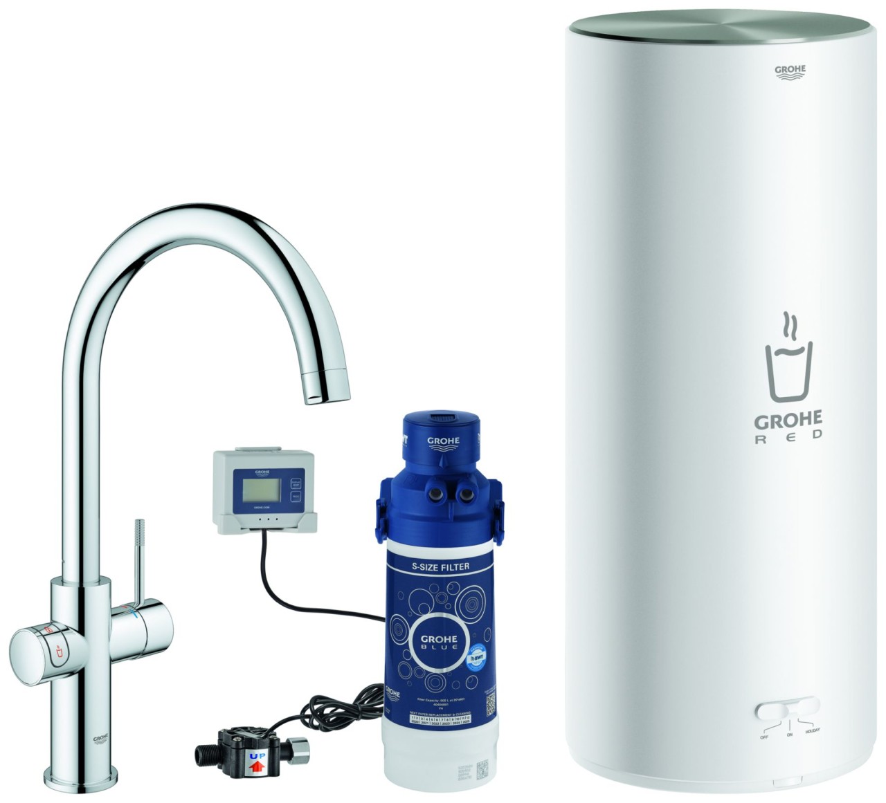 Grohe Armatur und Boiler Red Duo 30079 L-Size C-Auslauf chrom, 30079001 30079001