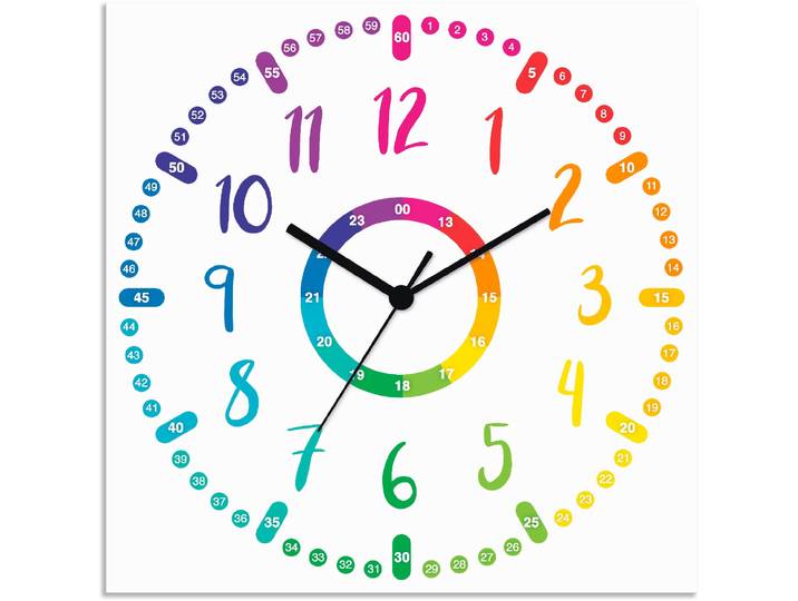 Wanduhr ARTLAND Kinderuhr - bunt , bunt, B:30cm H:30cm T:0,3cm, Wanduhren, Wanduhr, wahlweise mit Quarz- oder Funkuhrwerk, lautlos ohne Tickgeräusche