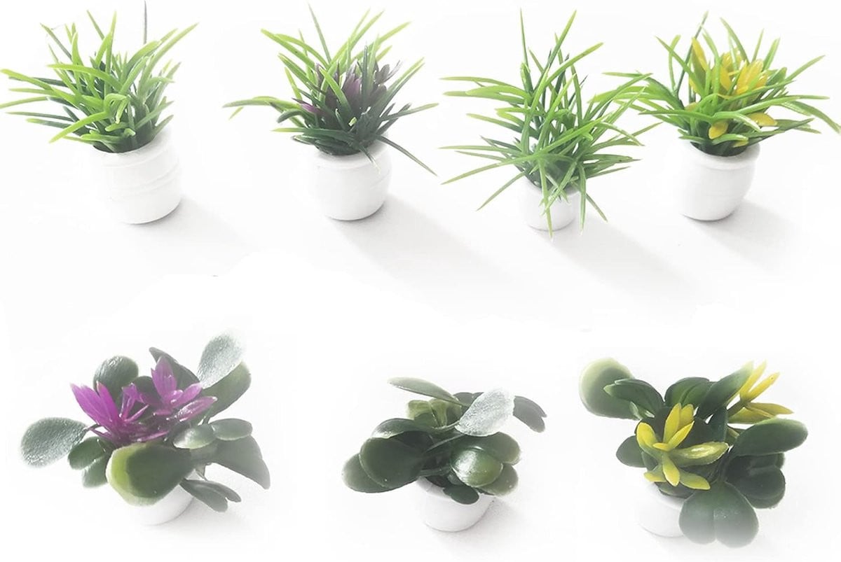 7 Stuks Miniatuur Kunstmatige Planten in Pot voor Micro Landschap Decoratie, Groen