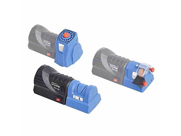 Güde 94106 GUS 1100 Station d'affûtage universelle 3 en 1 (230 V\, 110 W\, 1500 1/min\, aiguiseur de foret\, meulage\, meulage et aiguisage de couteaux\, disque abrasif grain 60) Bleu/noir