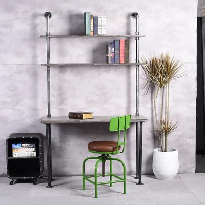 Pinewood and Brushed Silver Open Shelf Office Desk