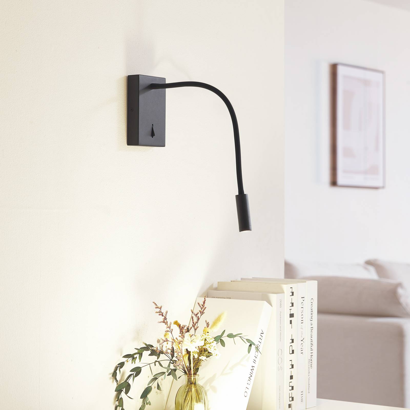 LED Wall Light Hetti Lucande, Black, Bedroom, metal, Wall Light