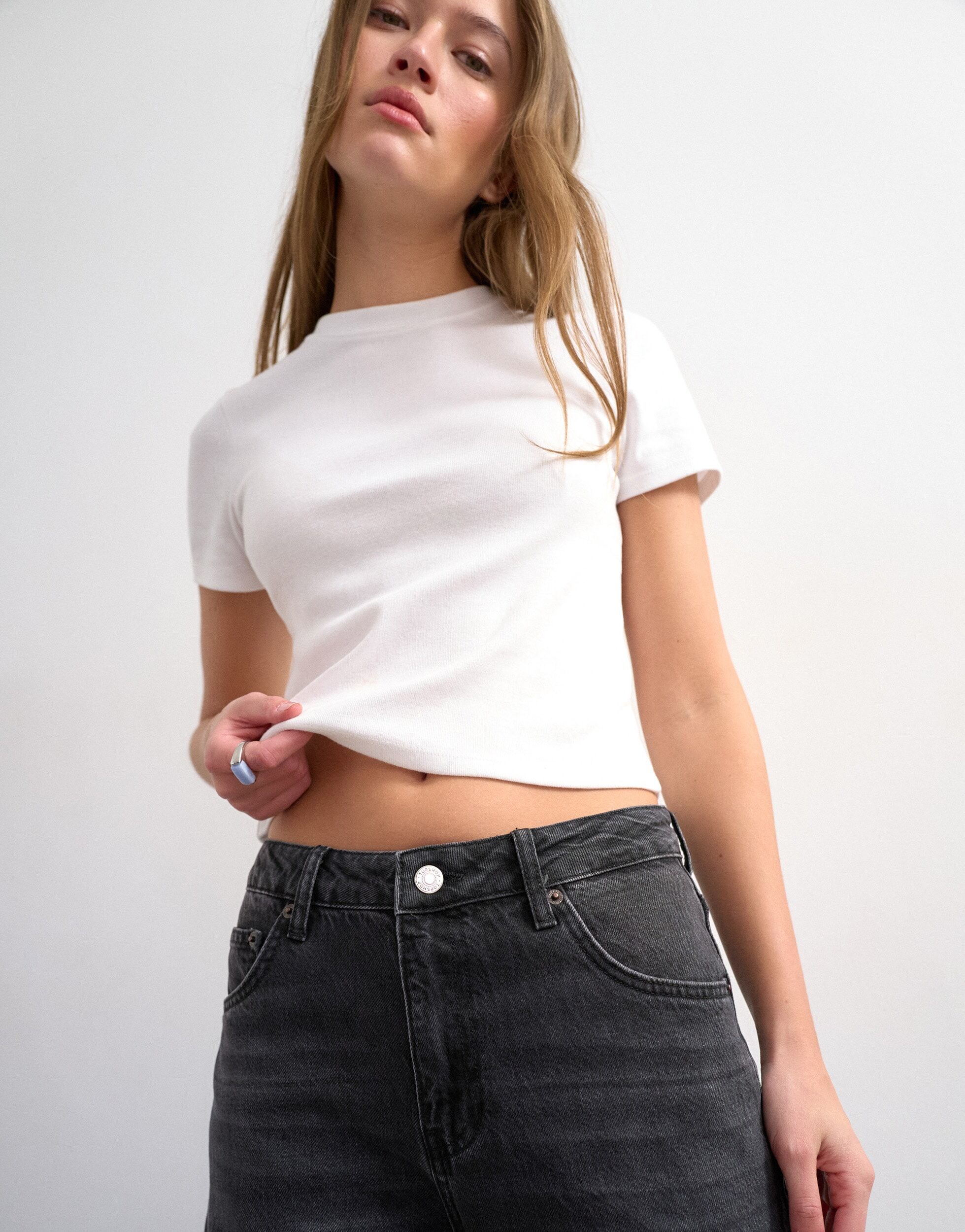 Weite Jeans TOPSHOP "TSBARREL HR DENIM JEANS BLW NOOS", Damen, Gr. 29, Länge 32, schwarz denim detail:washed, Denim/Jeans, Obermaterial: 100% Baumwolle, clean, weit lang, Jeans Weite Jeans, Baumwolle, barrel fit, high waist schwarz denim detail:washed 29,