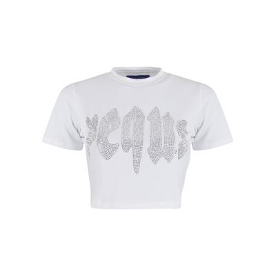 T-Shirt PEQUS "PEQUS PEQUS Rhinestone Mythic Logo Top", Damen, Gr. XL, weiß (mc), 100% Baumwolle, bedruckt, normal, Rundhals, Shirts T-Shirt