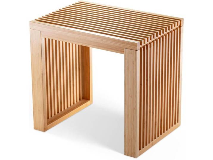Tabouret bas en bambou pour salle de bain - banc petit format en bois massif polyvalent pour intérieur