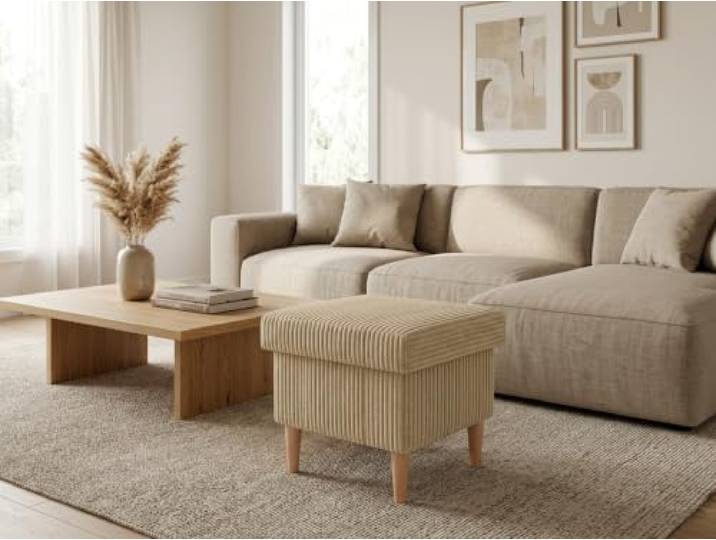 Family Meble Polsterhocker Ari Apollo – Fußhocker mit Stoff-Bezug und Stauraum – Beige · Apollo 3
