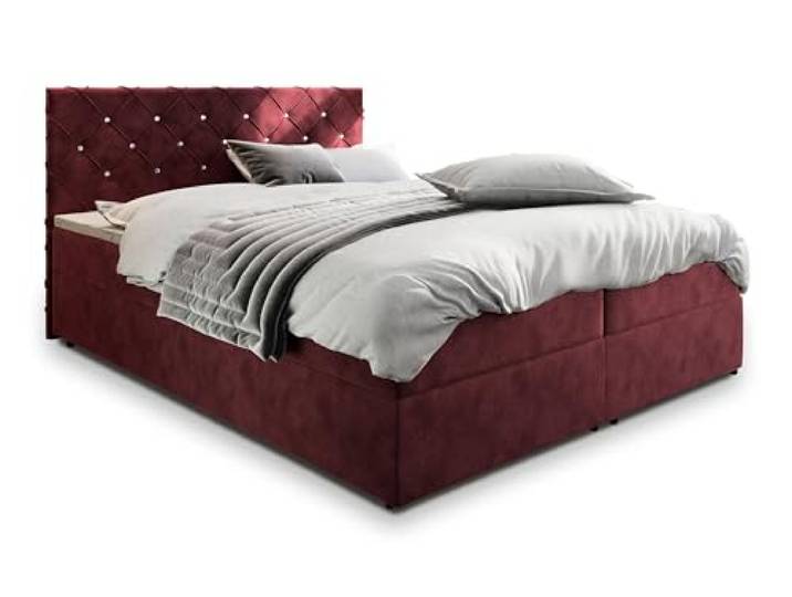 Masseno Boxspringbett Riva 140x200 cm Komplett-Set mit Matratze und Topper, Polsterbett mit Zwei Bettkästen -Rot, Magic Velvet 2266